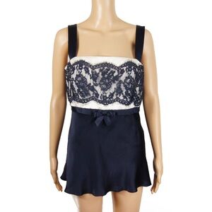 Vintage Luisa Spagnoli White Navy Blue Lace Silk Satin Sleeveless Tank Top